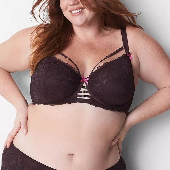 Cacique Chocolate Plum Unlined Curvy Balconette Bra Removable Straps 46DDD 46F - Picture 1 of 14